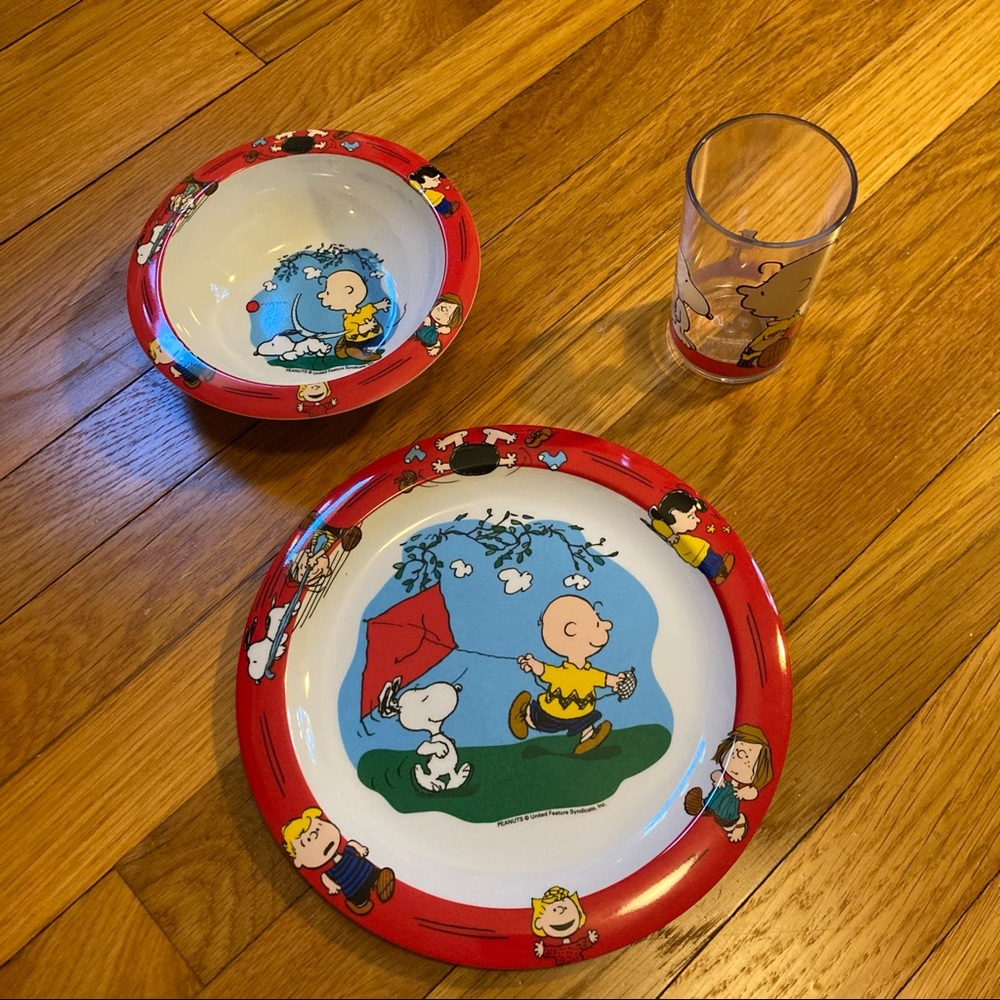 VTG Peanuts Snoopy 3 Piece Set (Bowl, Plate, Cup)